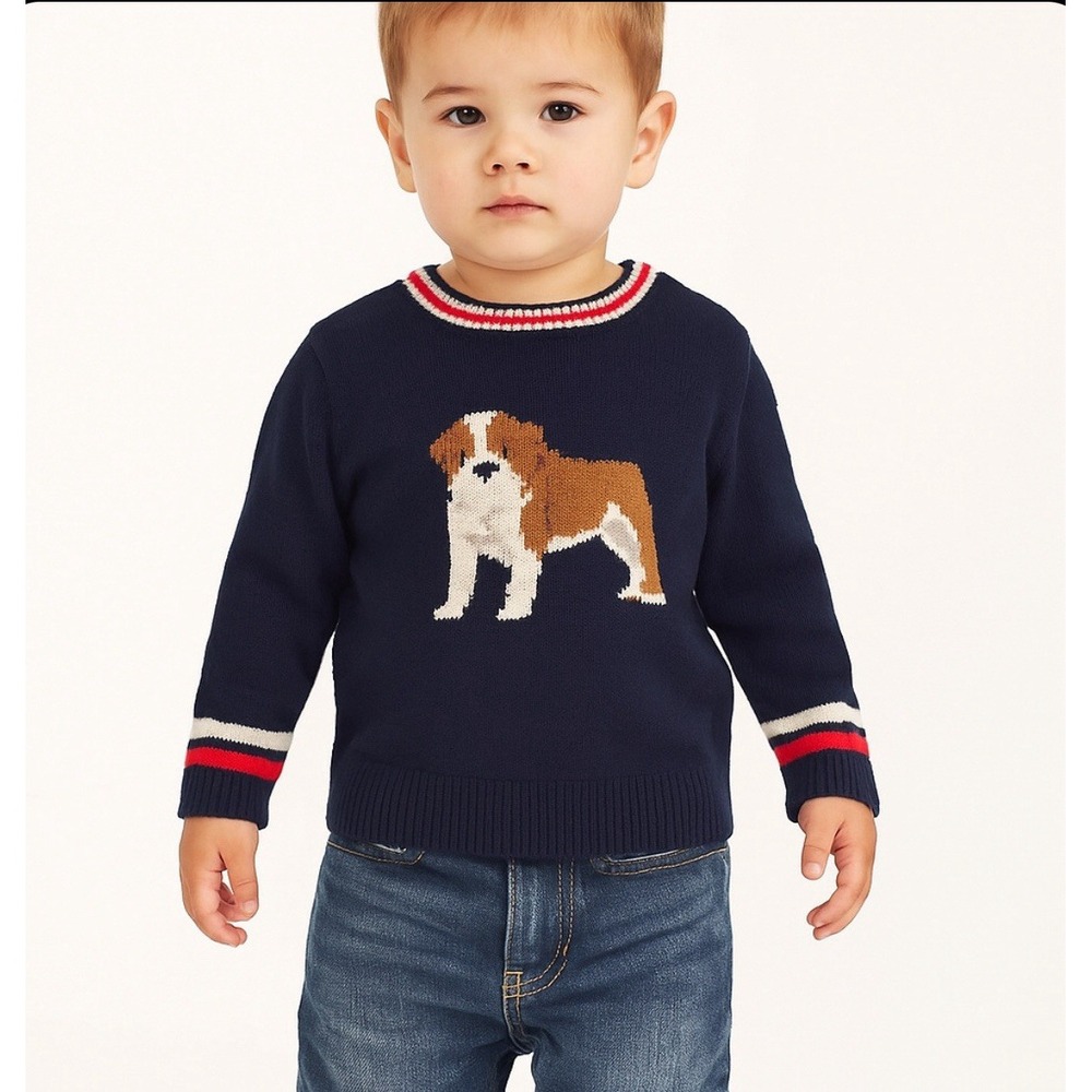 Janie and Jack Bulldog Sweater Connor Navy Boys‎ Size 3